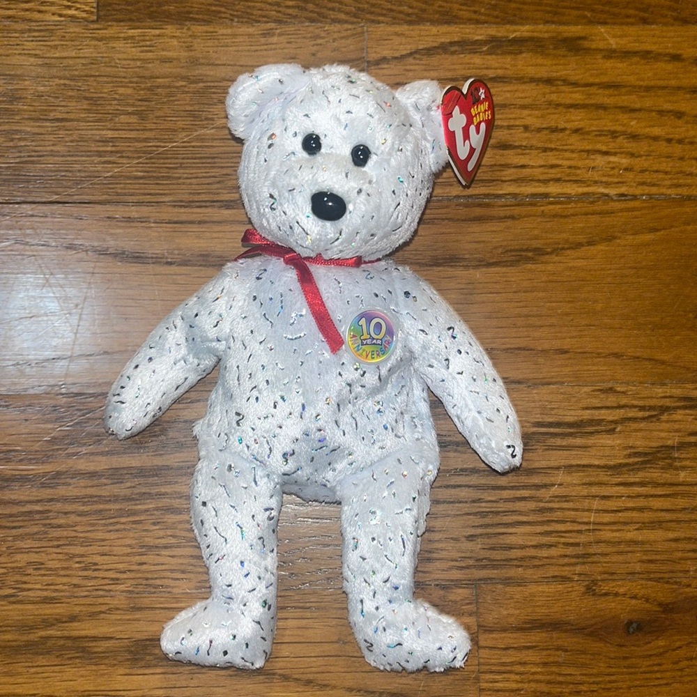 Ty Beanie Babies 2002 " Decade" 10th Anniversary White Bear Plush 9" Retired